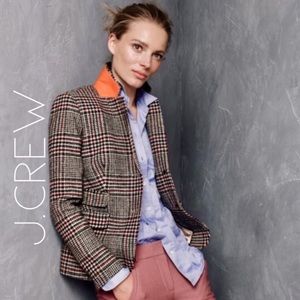 J. Crew Checkered Blazer with Bold Orange Accent